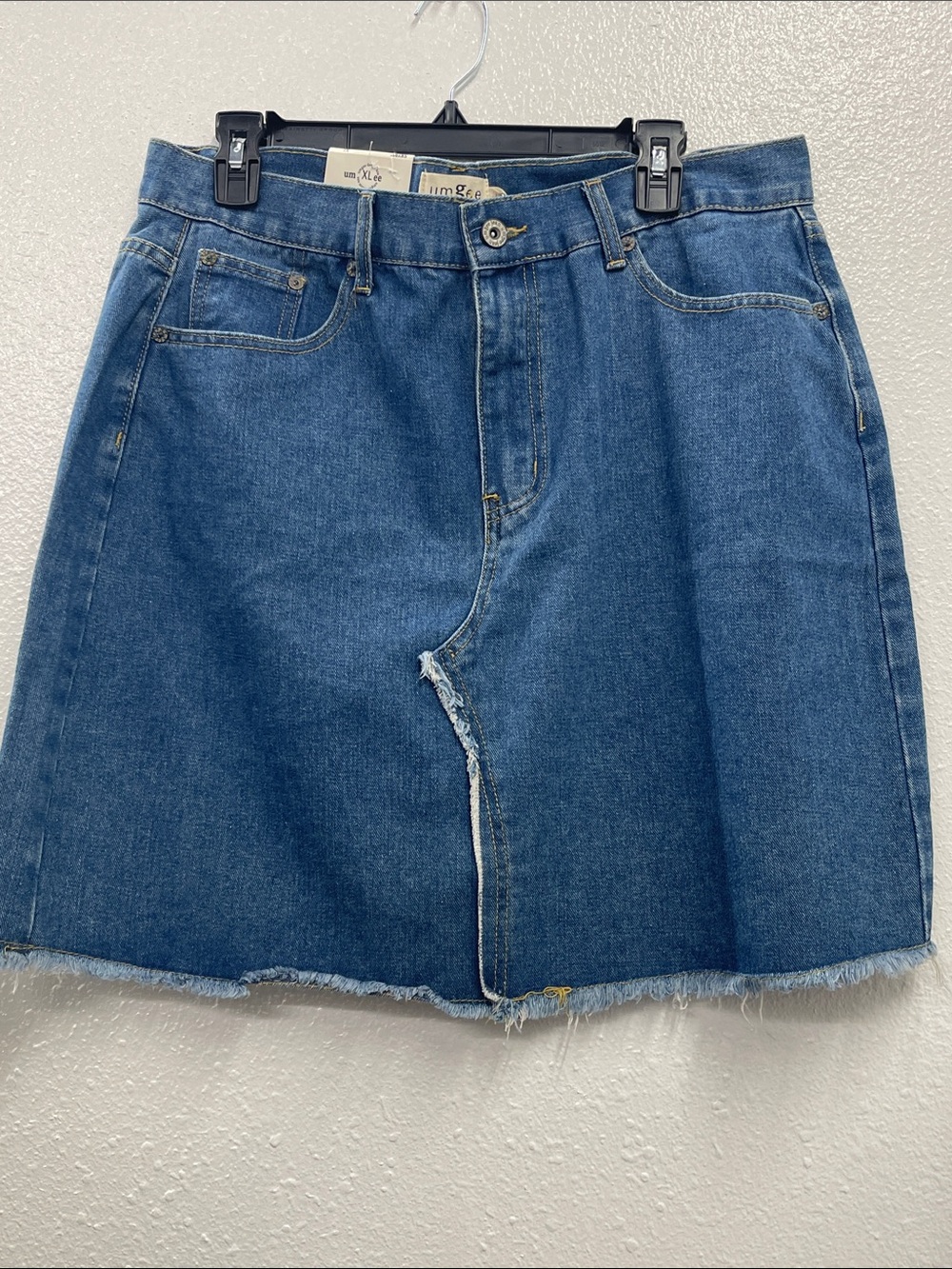 Umgee Blue Denim Mini Skirt with Raw Hem